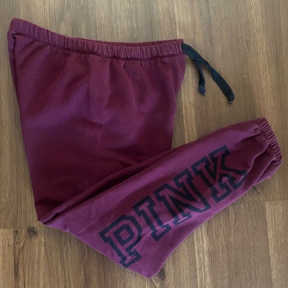 Victoria’s Secret PINK Sweatpants Size‎ Small low rise maroon and black - Picture 2 of 11